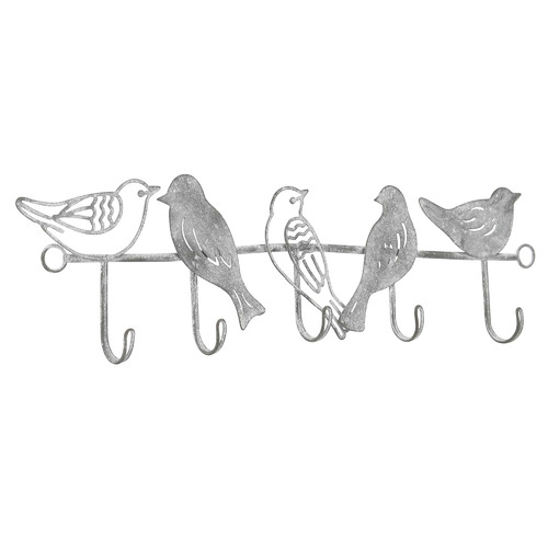 Bird Family 5 Hook Iron Wall Hanger