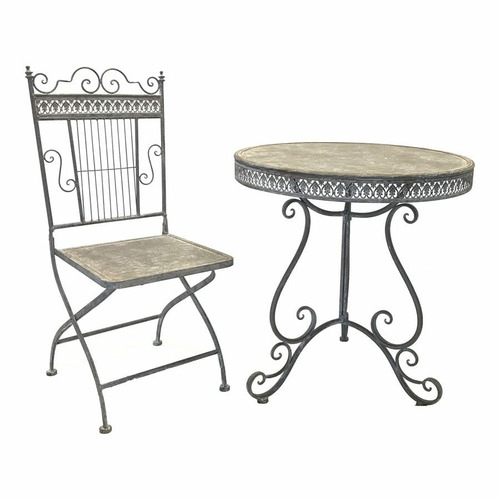 2 Seater Baroque Round Metal Outdoor Table & Chair Set Temple & ster