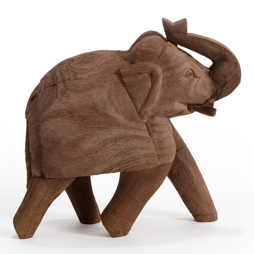 18cm Mango Wood Elephant Ornament