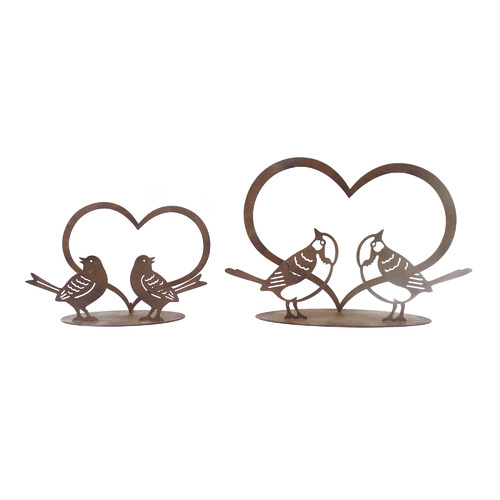 2 Piece Rust Lovebirds in Heart Ornament Set
