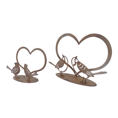 2 Piece Rust Lovebirds in Heart Ornament Set