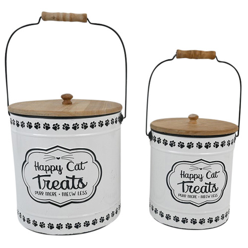 2 Piece Happy Cat Treats Tin with Lid Set