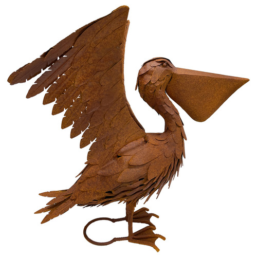 Rust Flapping Pelican Garden Statue