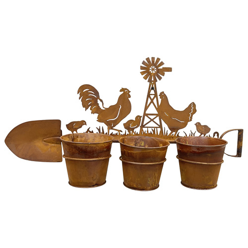 4 Piece Shovel with Chooks Planter Holder Set