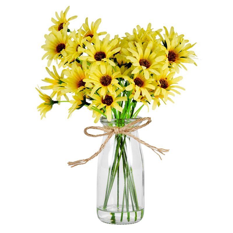25cm Yellow Faux Chrysanthemum in Glass Vase