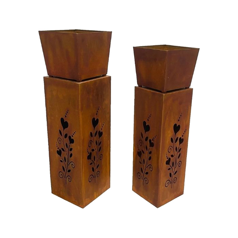 2 Piece Nested Square Pillar Hearts Planter Set