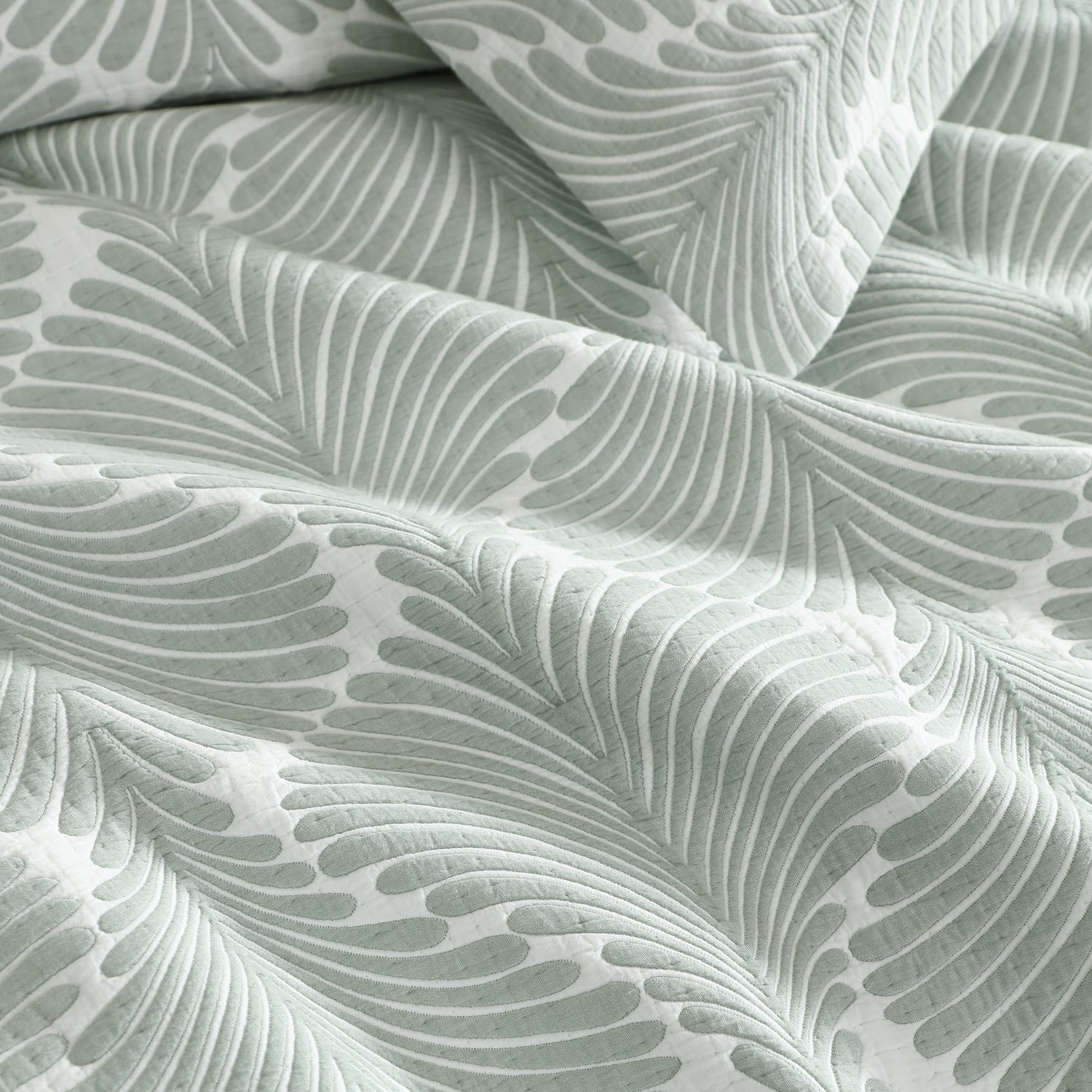 Sage Monsera Jacquard Quilt Cover Set