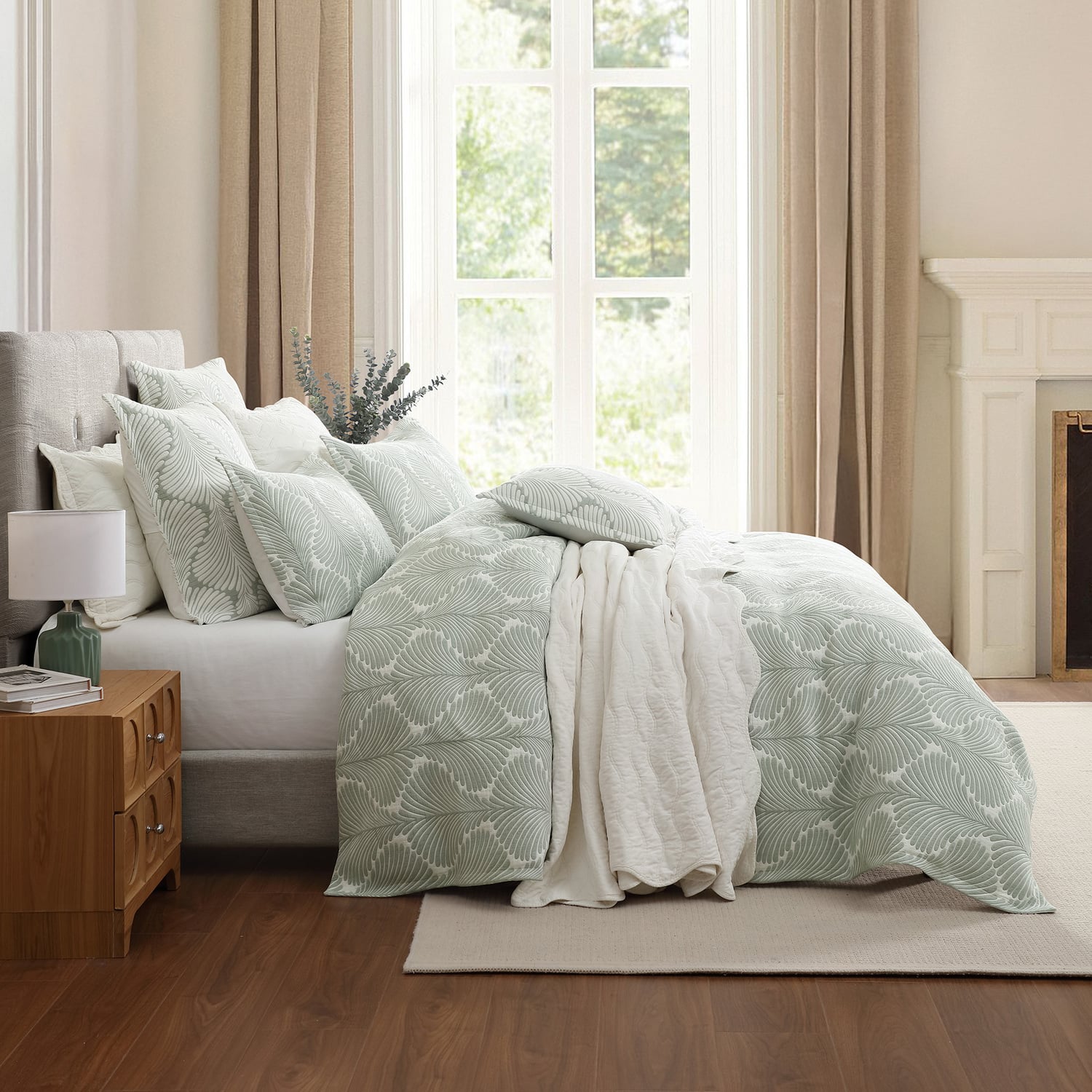 Sage Monsera Jacquard Quilt Cover Set