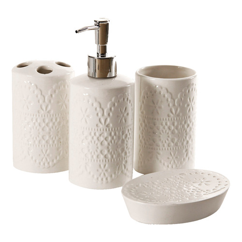 Nova 4 Piece White Embossed Bathroom Accessory Set Temple & ster