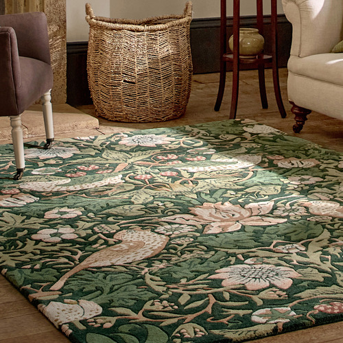Forest Strawberry Thief Hand-Tufted Pure New Wool Rug