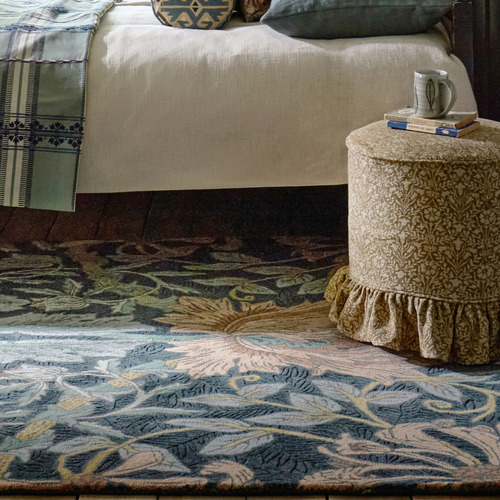 Teal Honeysuckle & Tulip Hand-Tufted Pure New Wool Rug
