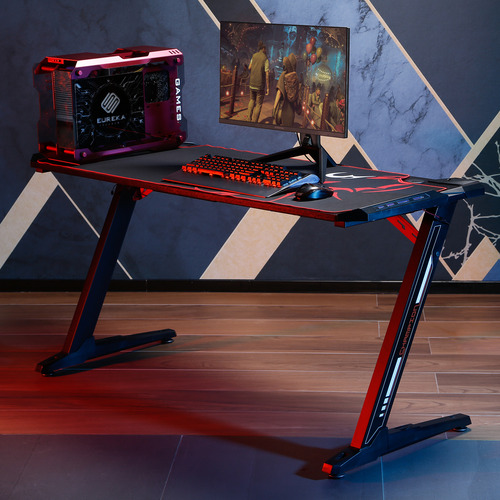 eureka ergonomic z60 black gaming desk with rgb lights