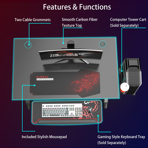 Aerocool Black Eureka Ergonomic Gaming Desk Temple & ster