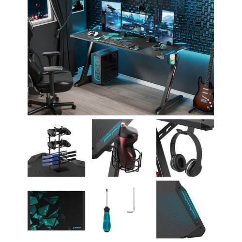 Black Eureka Z60 Ergonomic Gaming Desk with RGB LEDs