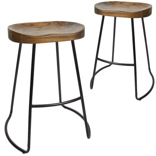 Dwell Home 65cm Vintage-Style Elm Wood Counter Stools