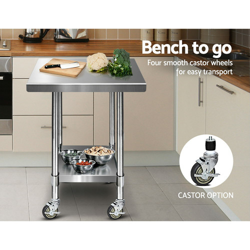 Chrome Cefito Stainless Steel Kitchen Prep Table With Wheels