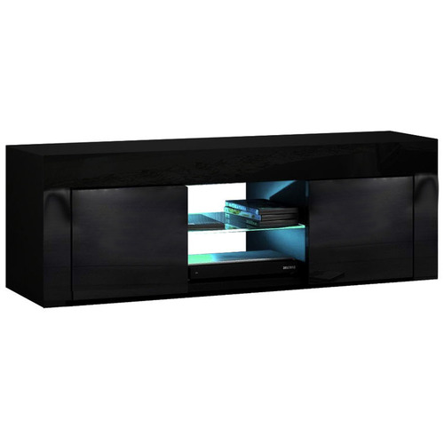 Black Fener LED Glass Entertainment Unit Temple & ster