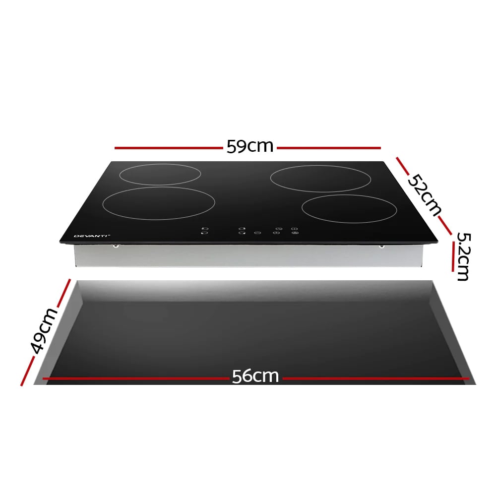 Black Devanti 4 Burner Ceramic Electric Cooktop