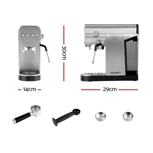 Silver Devanti 0.9L Espresso Maker Coffee Machine