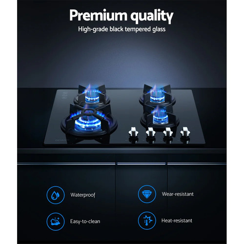 60cm Black Devanti 4 Burner Gas Cooktop