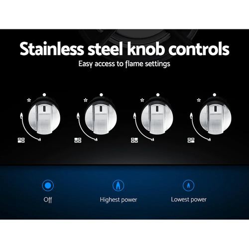 60cm Black Devanti 4 Burner Gas Cooktop