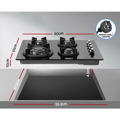 Black Devanti 4 Burner Gas Cooktop