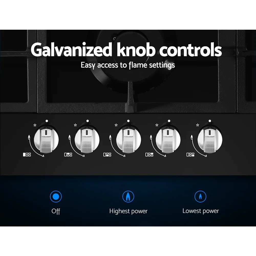 Black Devanti 5 Burner Gas Cooktop