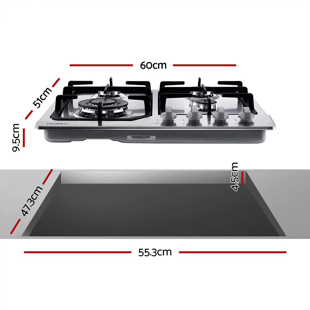 Silver Devanti Stainless Steel Gas Cooktop