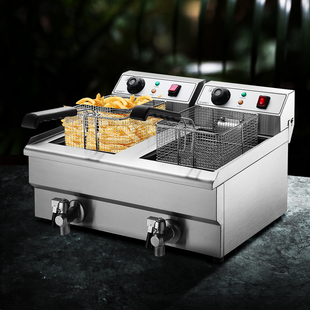 Devanti 20L Twin Deep Fryer with Oil Taps