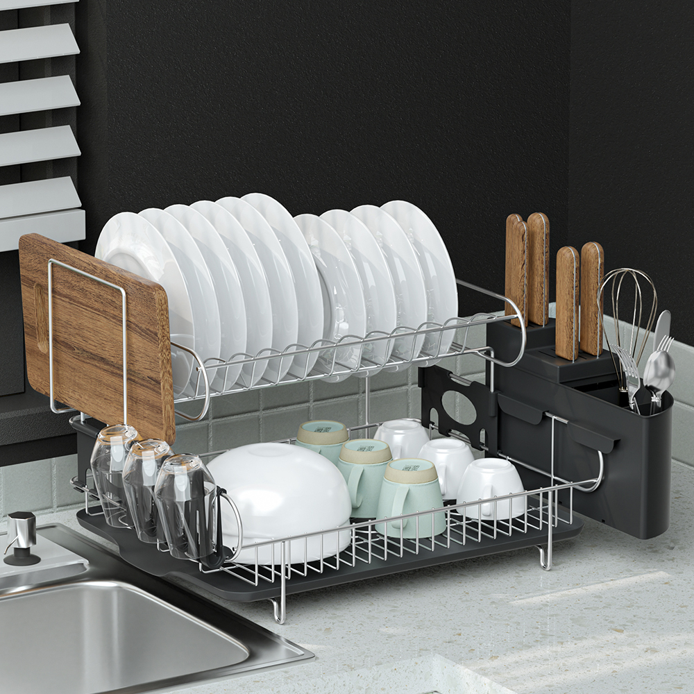Black & Silver Cefito 2 Tier Stainless Steel Dish Rack