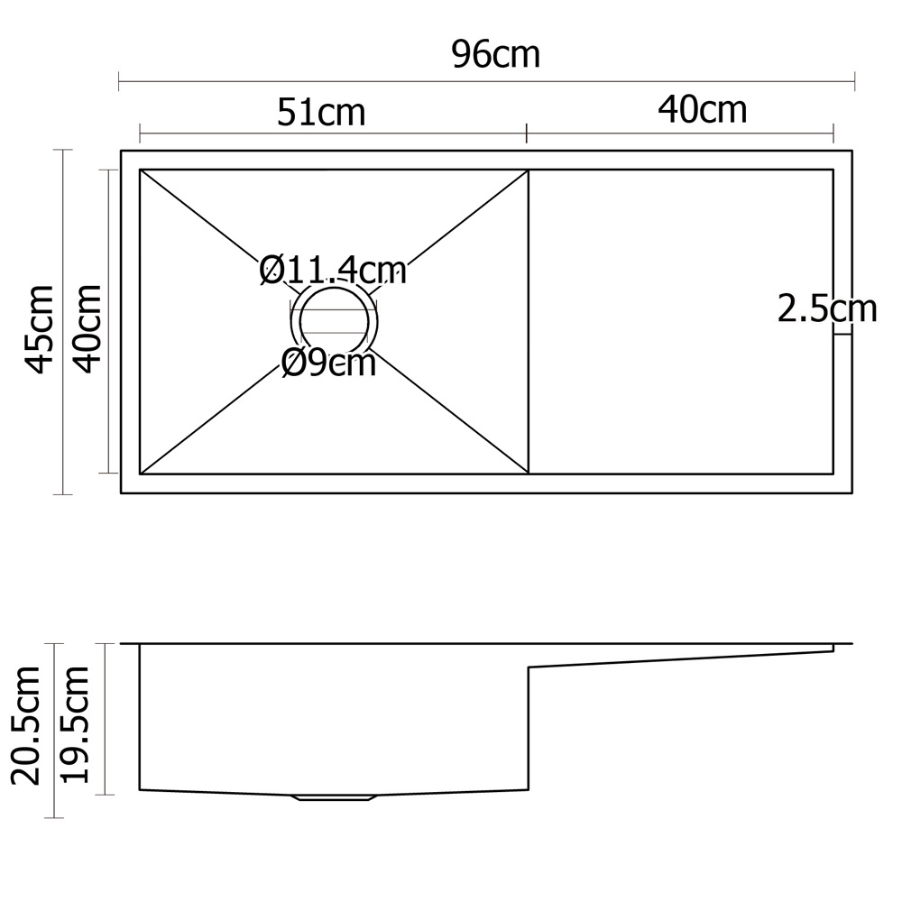 Cefito 960mm Single Bowl Kitchen Sink