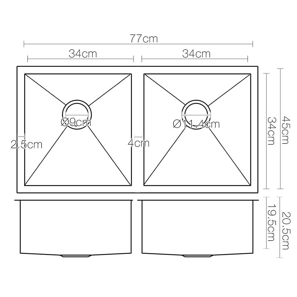 Cefito 770mm Double Bowl Kitchen Sink