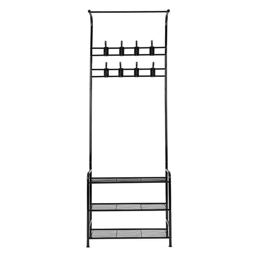 Black Vairo Coat Rack with Shelves