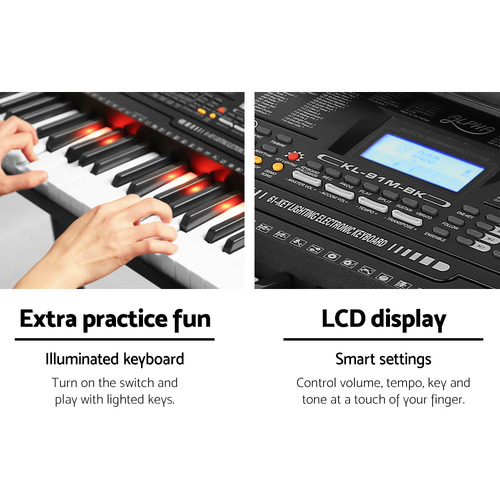 Annis 61 Keys Electronic Keyboard with Stand Lighted Black