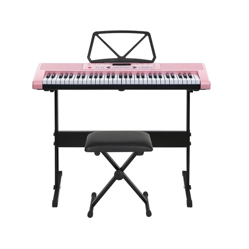 Rutha 61 Keys Electronic Keyboard with Stand Stool Pink