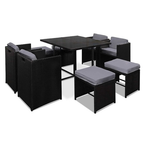 Black Grey Hawaii 9 Seater Dining Set