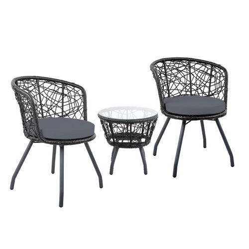 Dwell Outdoor 2 Seater Braun Pe Wicker Patio Chair Table Set