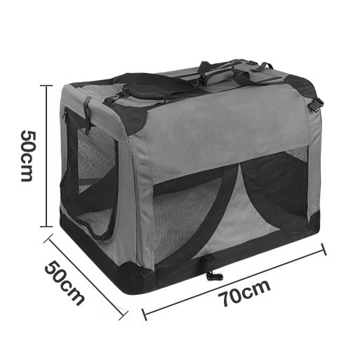 Large Portable Soft Pet Dog Crate Folding Grey Temple & ster