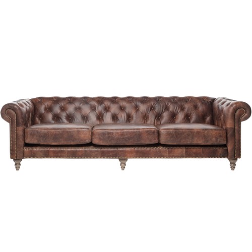 Chartwell Home Hugo Chesterfield 4, Four Seater Leather Sofa
