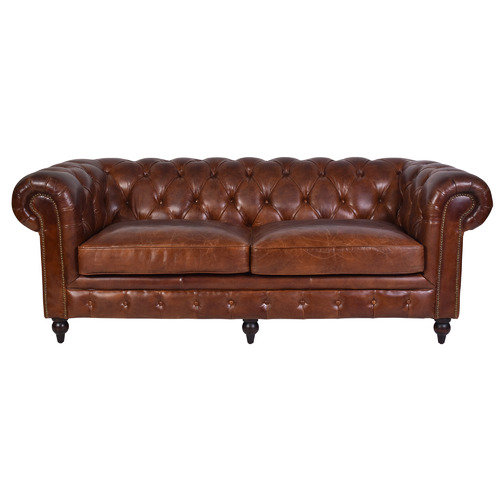 Chartwell Home Esama Chesterfield 3 Seater Leather Sofa | Temple & Webster