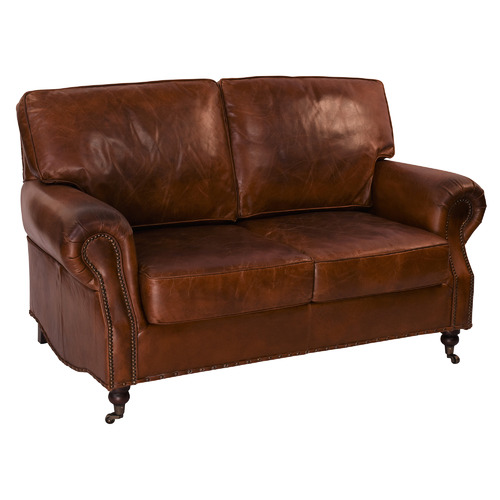Dark Brown Helena 2 Seater Leather Sofa, Dark Tan Leather Sofa