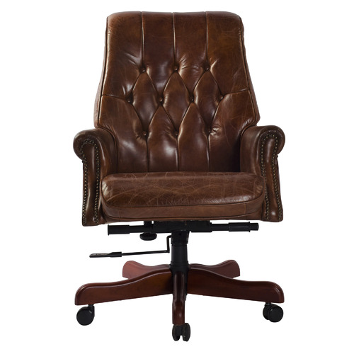 Chartwell Home Dark Brown Galena Leather Office Chair Temple & ster