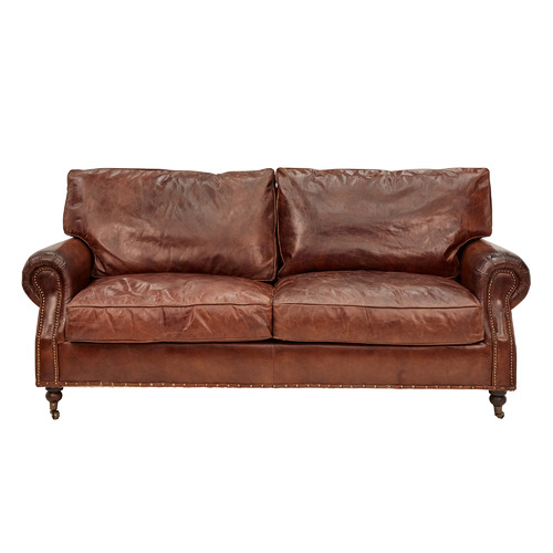 Dark Brown Helena 3 Seater Leather Sofa | Temple & Webster