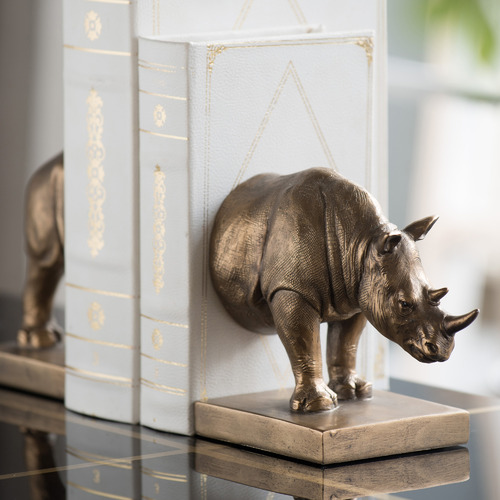 2 Piece Bronze Rhinoceros Drea Bookends Set