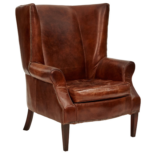 Granville Leather Wingback Chair, Brown Leather Wingback Chair