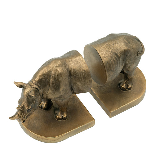 2 Piece Bronze Rhino Bookend Set