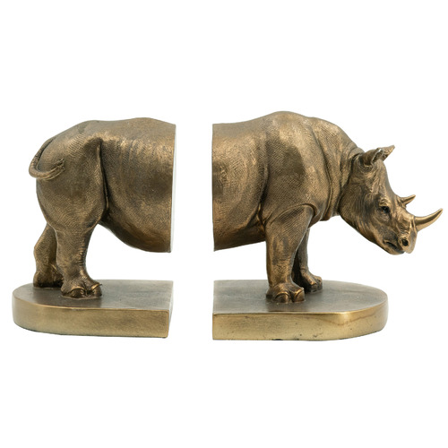 2 Piece Bronze Rhino Bookend Set