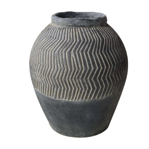Grey Carved Planter Pot