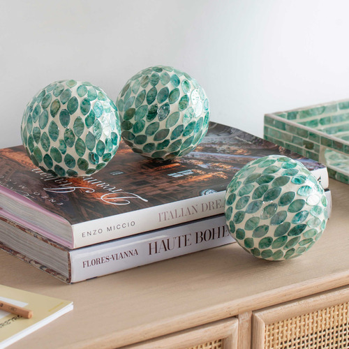 Chartwell Home Green & White Ceramic Decorative Ball Ornaments Temple