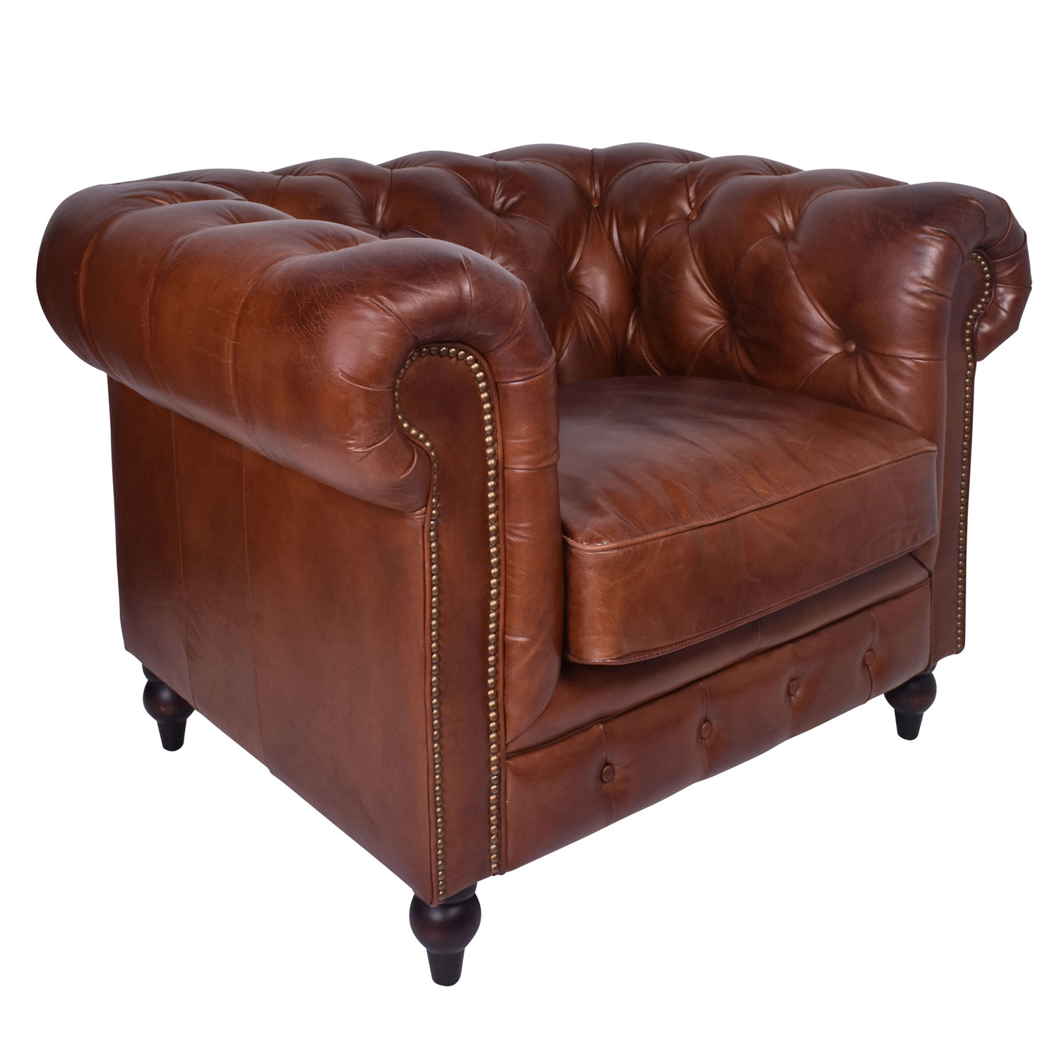 Clara Aged Cowhide Leather Armchair
